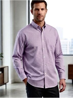 Jos. A. Bank Traveler Purple Check Button Down Shirt 17.5-34 or XL